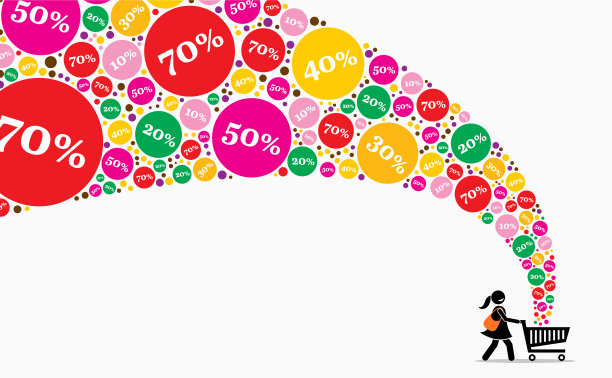 女孩推着购物车在促销日艺术品图片下载