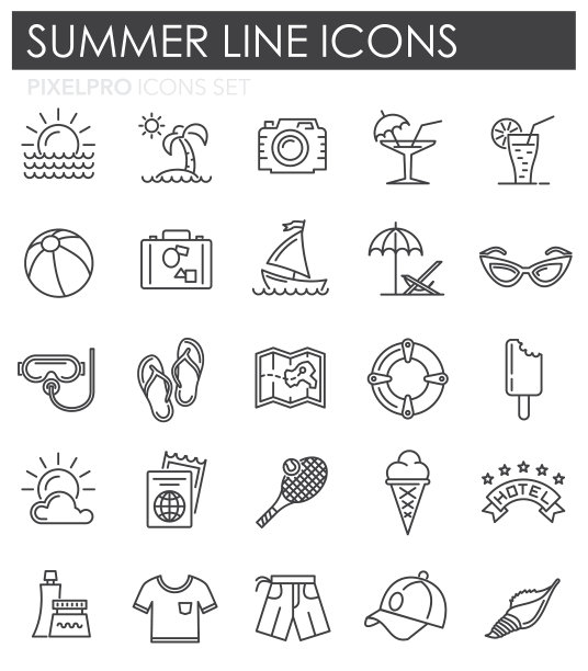 夏季线图标设置在白色背景图片下载