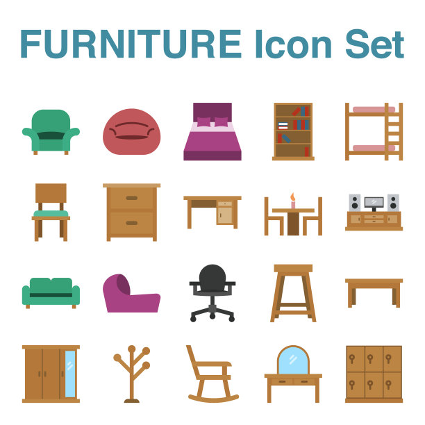 家具图标设置与扁平风格eps10图片下载