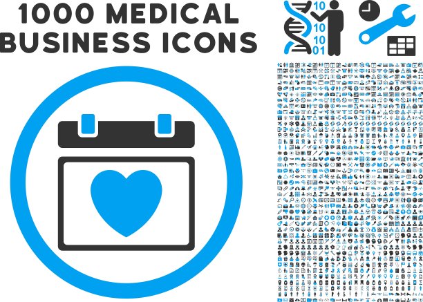 可爱的日历日期与1000医疗图标图片下载