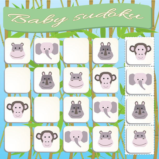 给孩子们玩的数独游戏，里面有五颜六色的动物图片图片下载