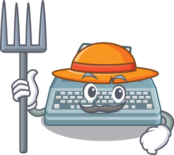 农夫的打字机玩具放在人物木桌上图片下载