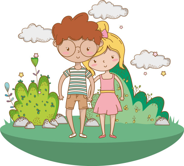 少年男孩和女孩卡通设计图片下载