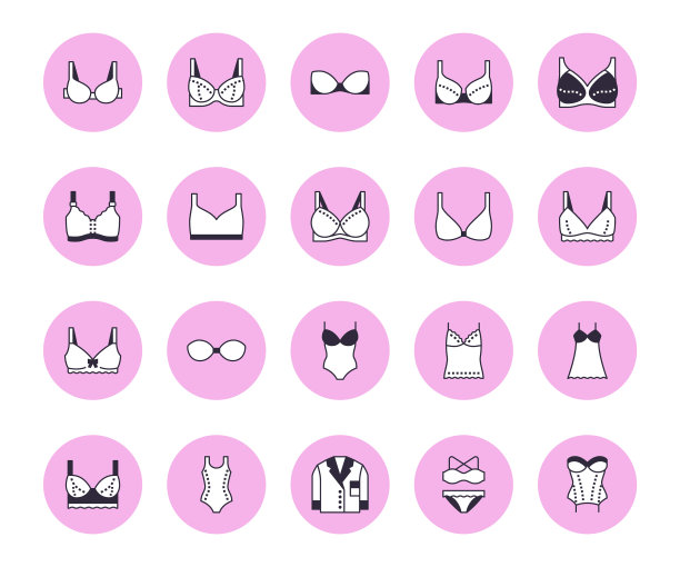 内衣平线图标设置胸罩类型的女人图片下载