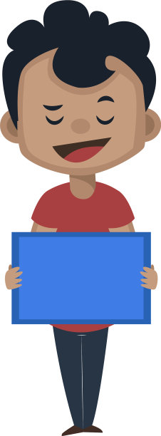 男孩在白色背景上展示牌子图片下载