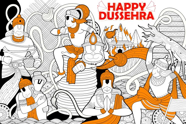 给Happy Dussehra Navratri的哈努曼涂鸦图片下载