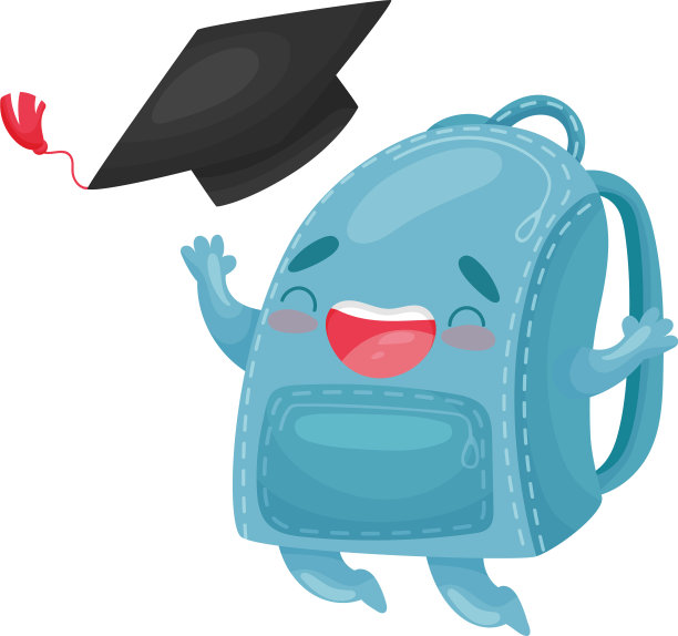 可爱的人性化的蓝色书包高兴地跳图片下载