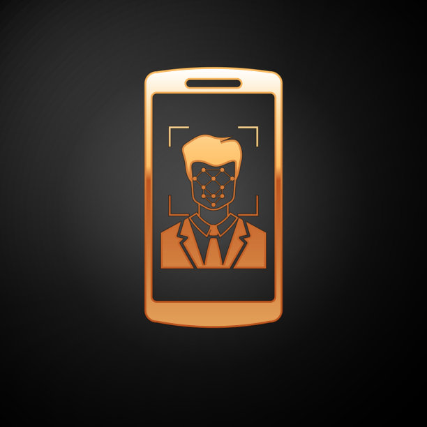 金色手机和人脸识别图标图片下载