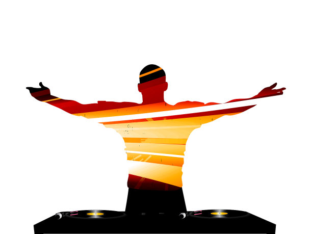 DJ条纹剪影和唱片甲板图片下载