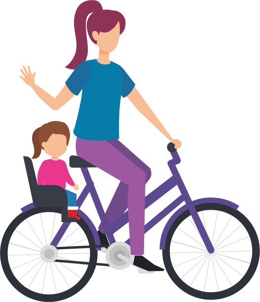 年轻的母亲在自行车和女儿图片下载