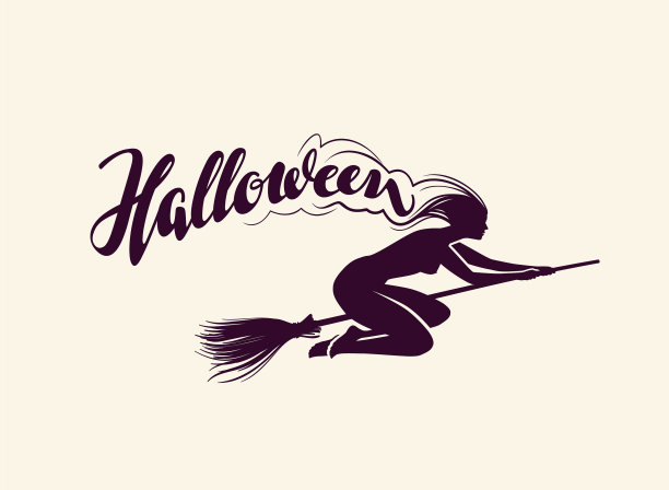 万圣节美丽的女巫飞在扫帚上图片下载