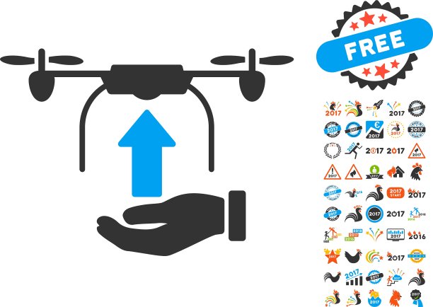 发送无人机手图标与2017年奖金符号图片下载
