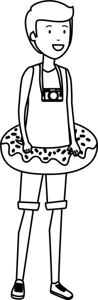 穿着泳衣和水上甜甜圈的年轻人图片下载