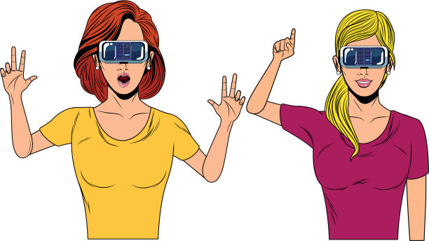 戴着虚拟现实耳机的女人图片下载
