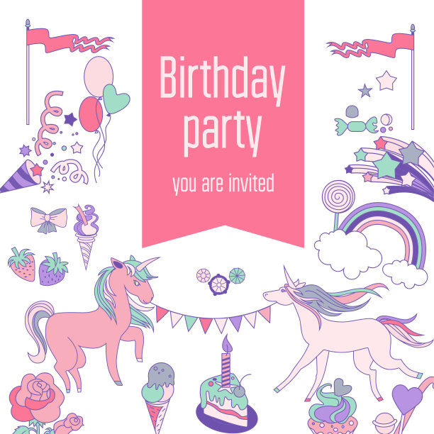生日贺卡和runicorn蛋糕糖果图片下载