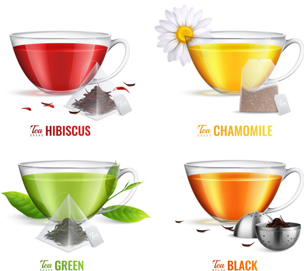 逼真的泡茶袋图标集图片下载