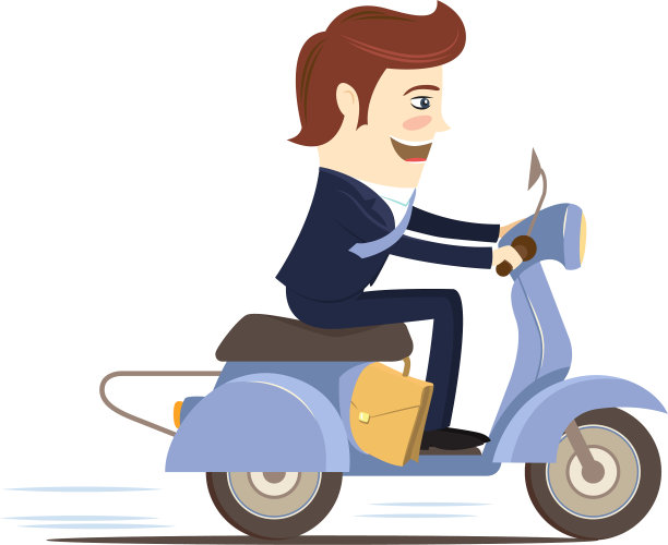 快乐的商人穿着西装骑摩托车图片下载