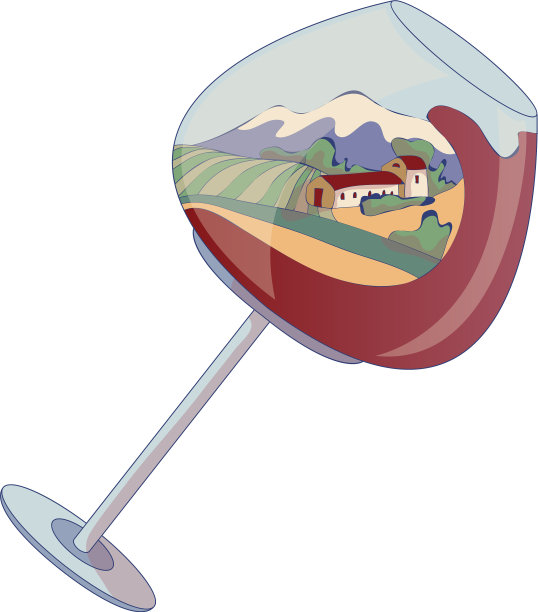 房子和谷仓附近的一个条纹田里面有葡萄酒图片下载