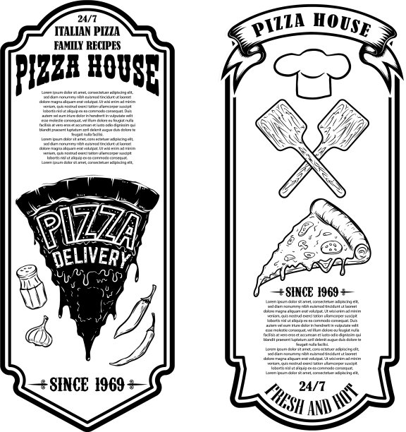 传单披萨设计元素的标志标签图片下载