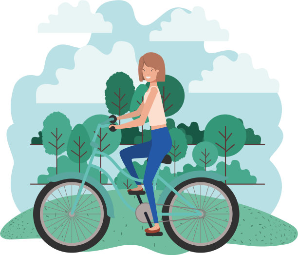 年轻女子在公园骑自行车图片下载