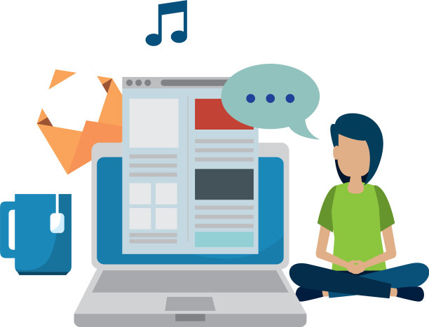 笔记本电脑与女人和社交媒体图标图片下载