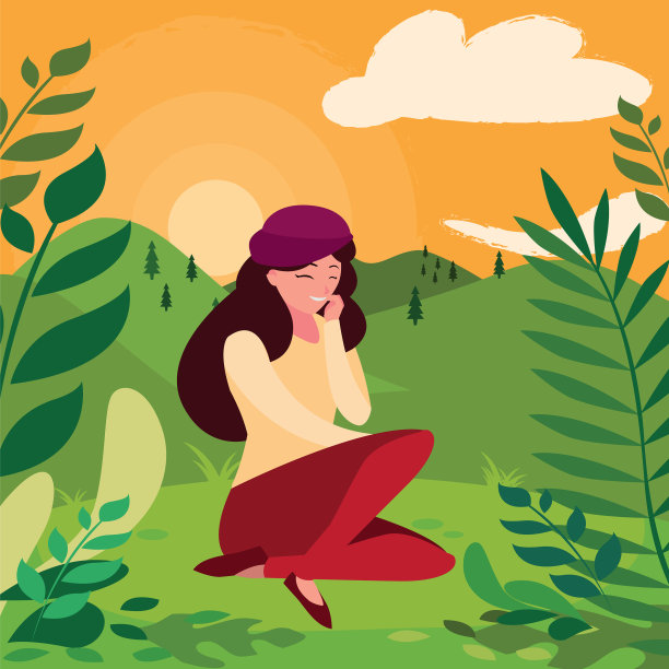 坐在营地里的漂亮女人图片下载