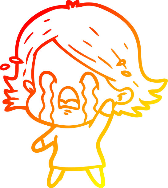 温暖的梯度线画卡通女人哭泣图片下载