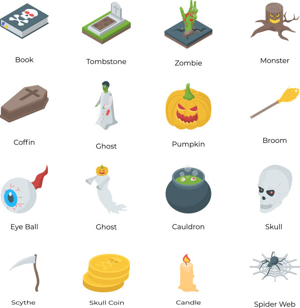 万圣节等距图标包图片下载