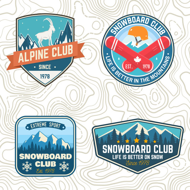 设置登山探险和滑雪板俱乐部图片下载