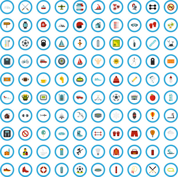 100健身工艺图标设置扁平风格图片下载