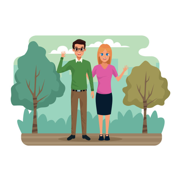 年轻夫妇在公园风景图片下载