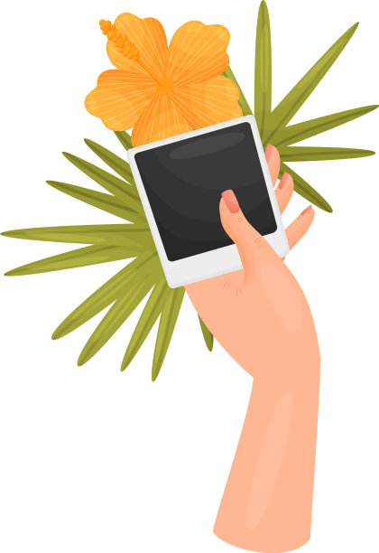 手里拿着一片叶子，一朵花和一张照片卡片图片下载