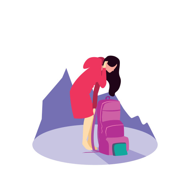 年轻女子与旅行包图标图片下载