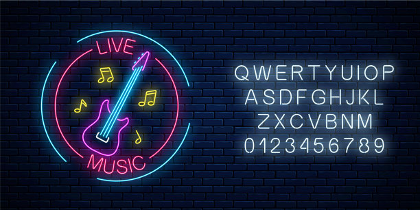 霓虹招牌酒吧与现场音乐与字母图片下载