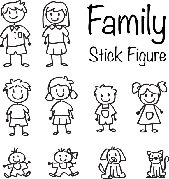 家庭stick figure doodle套装图片下载