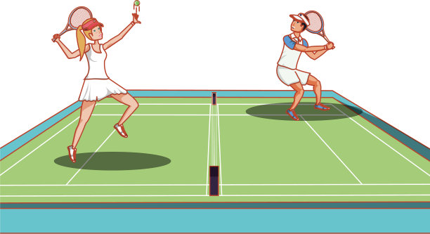 一对情侣在球场上练习网球图片下载