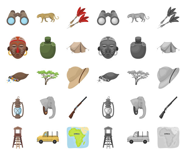 非洲狩猎卡通mono图标设置图片下载