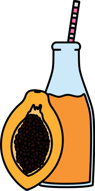 新鲜木瓜汁水果装瓶与吸管图片下载