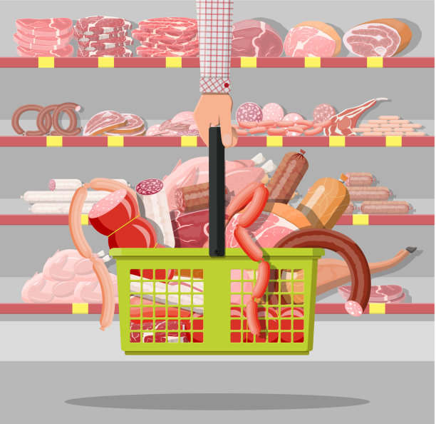 超市篮子里的肉制品图片下载