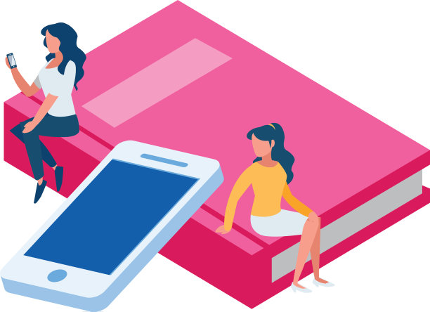 带有智能手机和迷你人的教科书图片下载