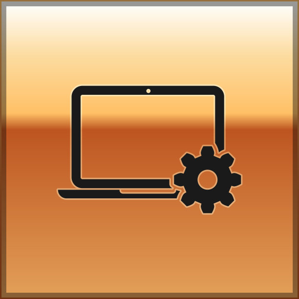 黑色笔记本电脑和齿轮图标上的黄金背景图片下载