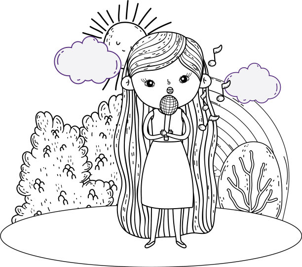 女孩拿着麦克风在风景里唱歌图片下载