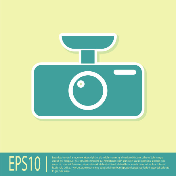 绿色汽车DVR图标孤立在黄色背景上图片下载