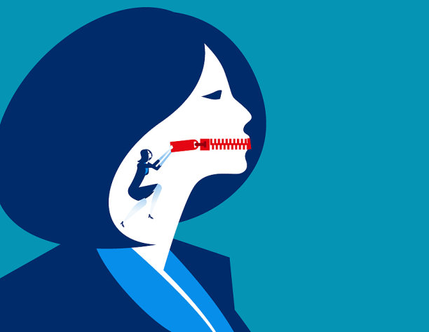 女商人拉链嘴概念业务图片下载