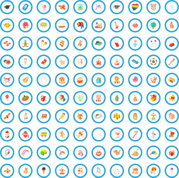 100个儿童图标设置卡通风格图片下载