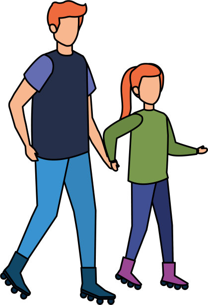 父亲和女儿穿着溜冰鞋图片下载