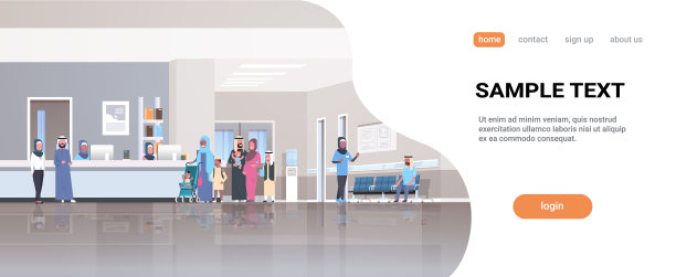 阿拉伯病人戴着头巾排队等候图片下载