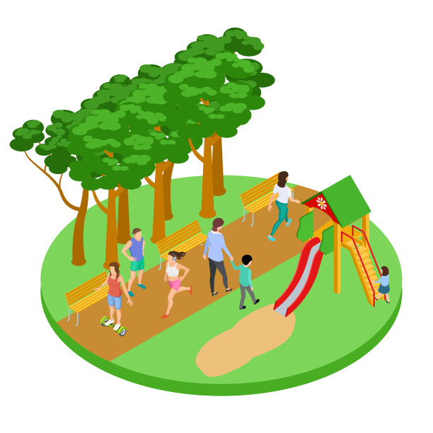 人们在公园里有放松的等距概念图片下载