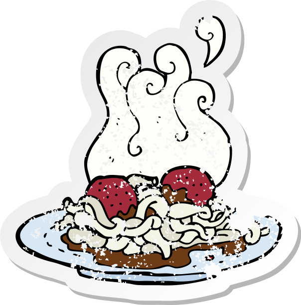 卡通意面的复古旧贴纸图片下载