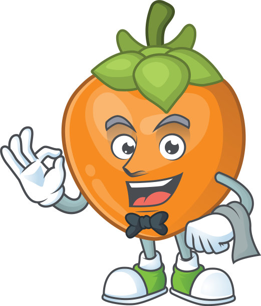 服务生白白的柿子水果卡通吉祥物图片下载